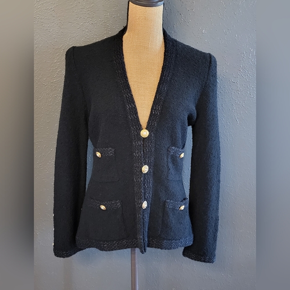 Adolfo New York Vintage 70s Black Wool Boulce Sweater Jacket Medium - Picture 2 of 11